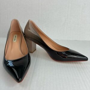 JOY IN LOVE Faux Patent Block Heel Pumps Black Nude Ombré Two Tone